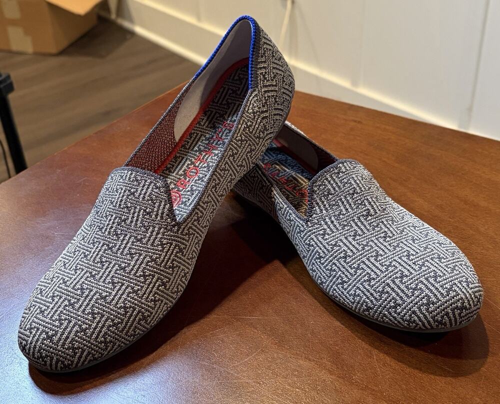Rothy's Women's Slip-On Knit Loafer Flats Geometric Gray/ Charcoal US 9.5
